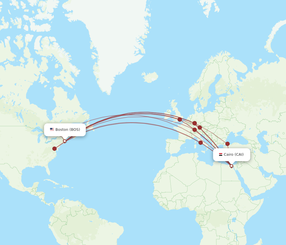 BOS to CAI flights and routes map