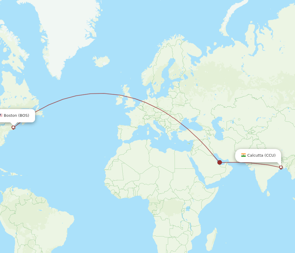 BOS to CCU flights and routes map