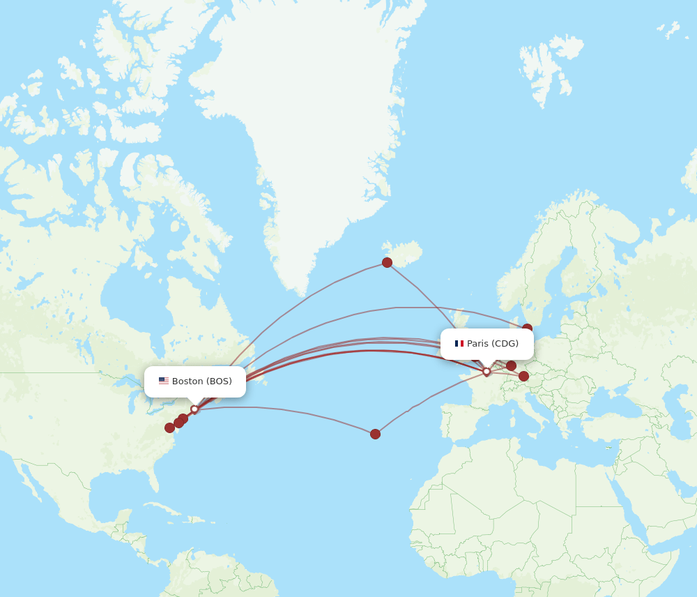BOS-CDG flight routes