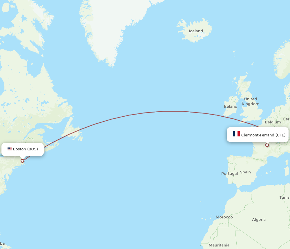 BOS to CFE flights and routes map