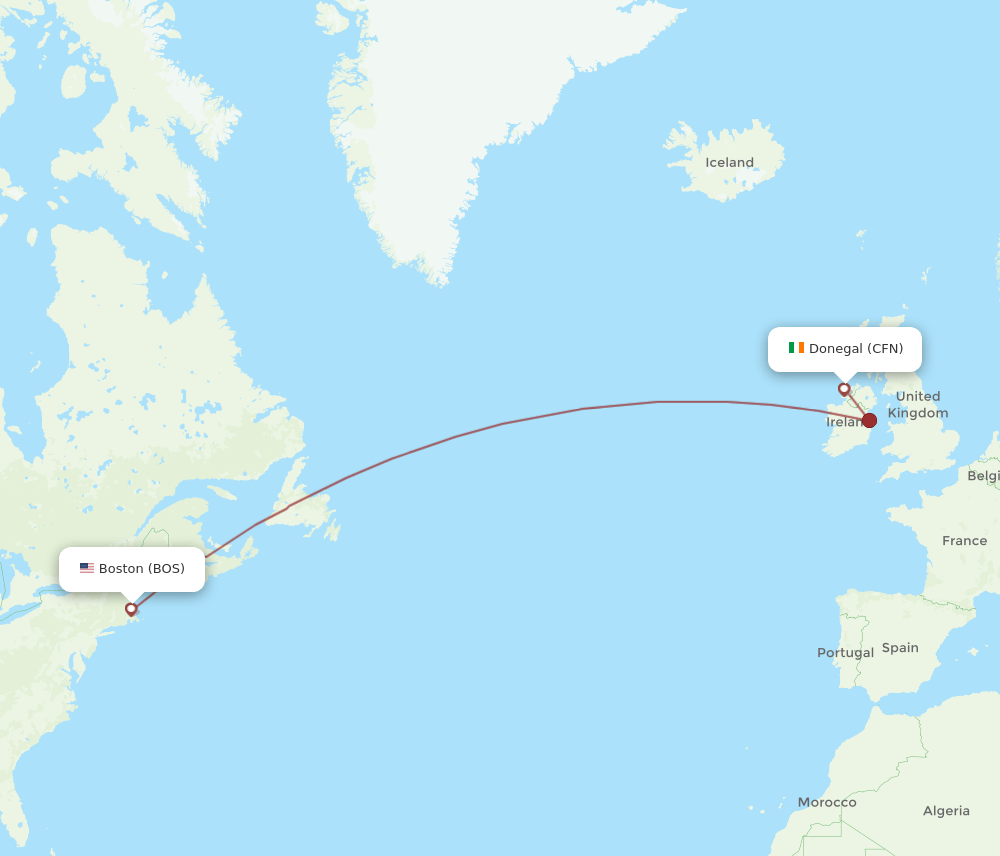 BOS to CFN flights and routes map