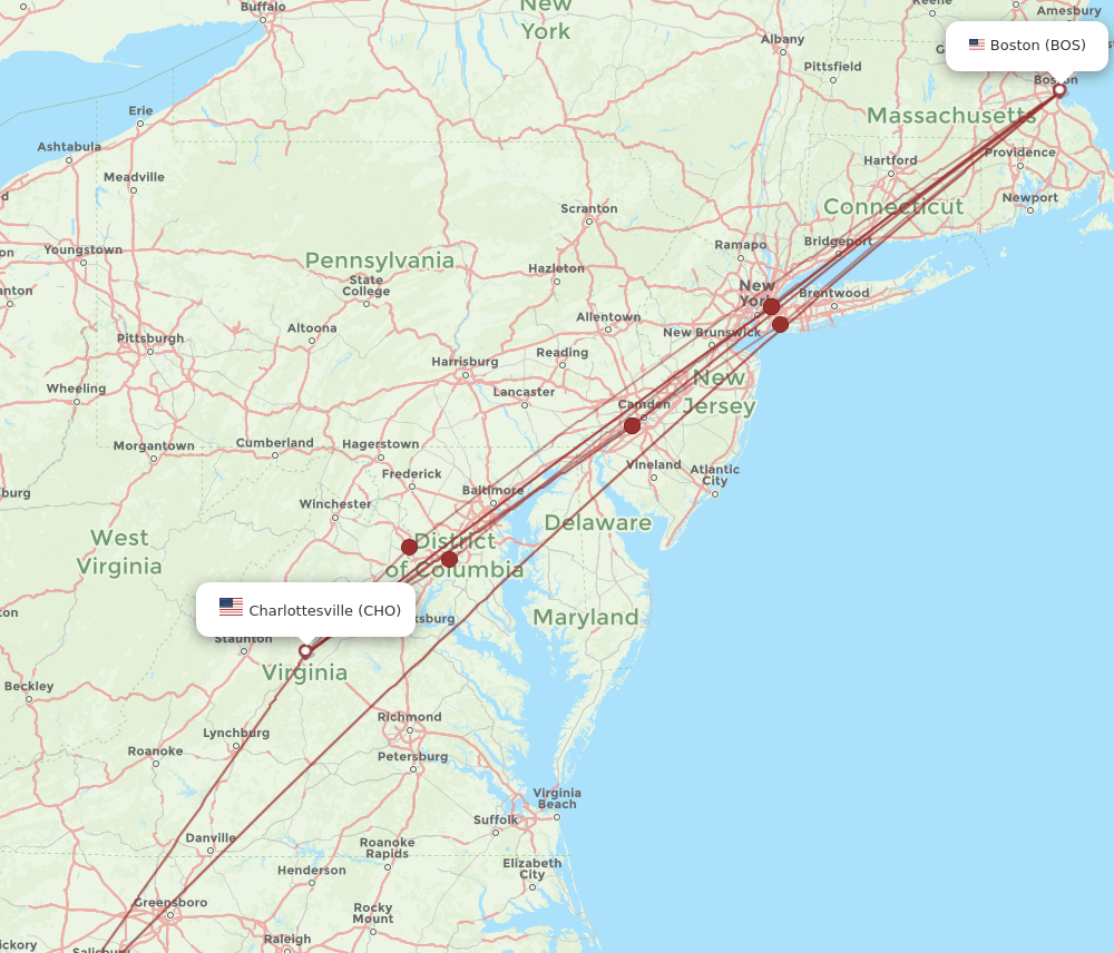 BOS-CHO flight routes
