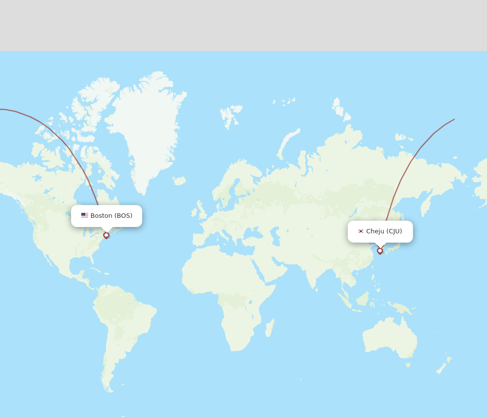 Jeju - Boston route map and flight paths