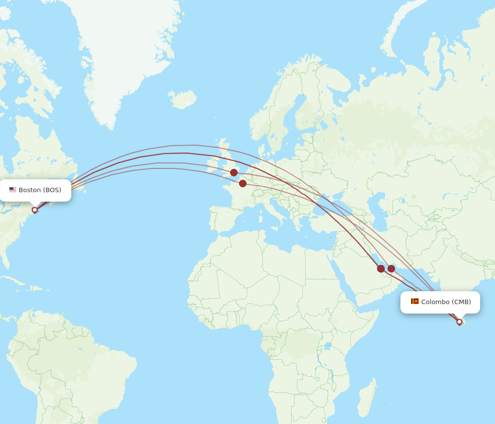 BOS-CMB flight routes