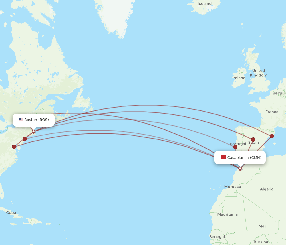 BOS-CMN flight routes