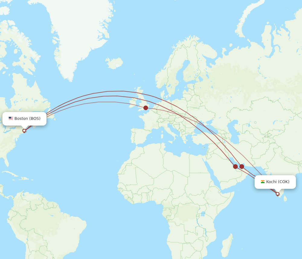 BOS-COK flight routes