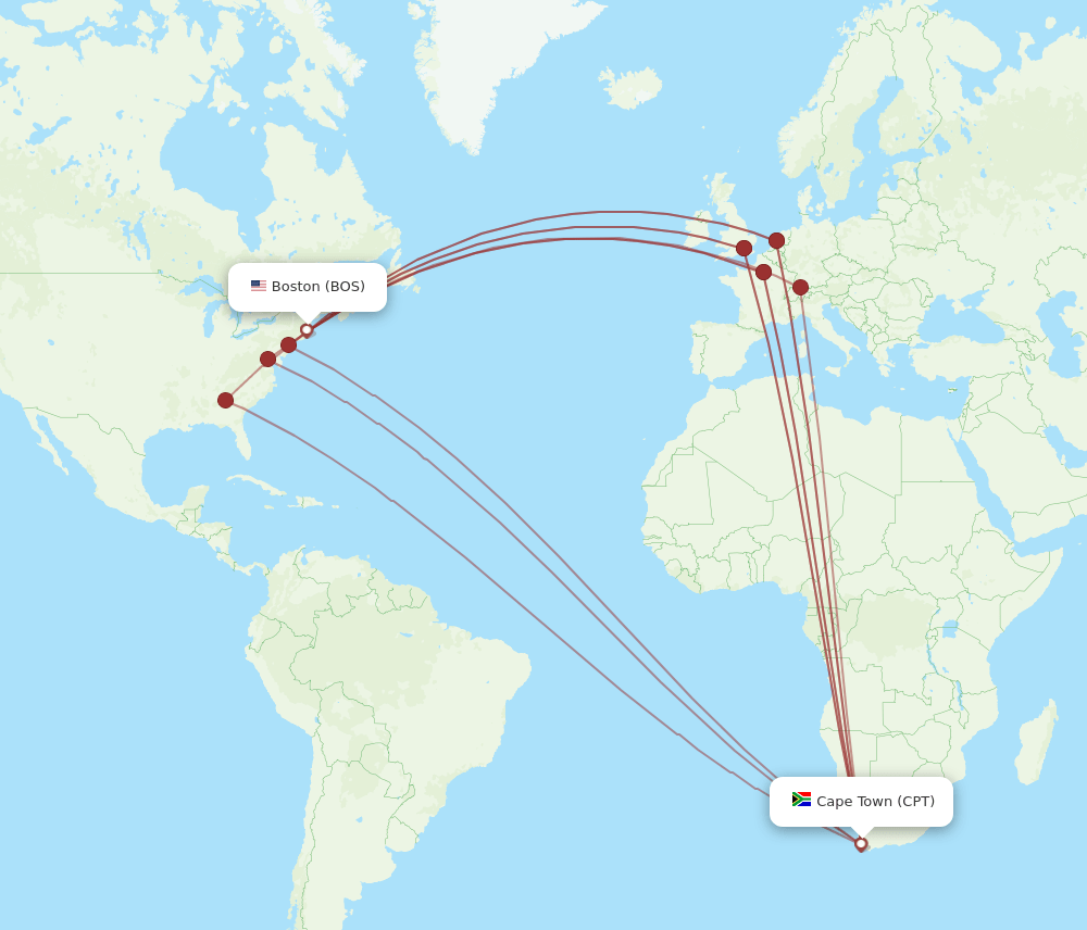 BOS-CPT flight routes