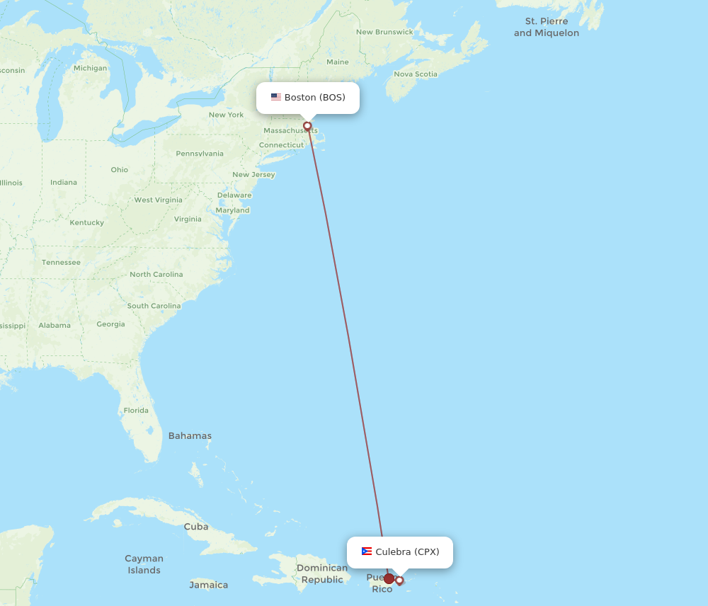 BOS to CPX flights and routes map