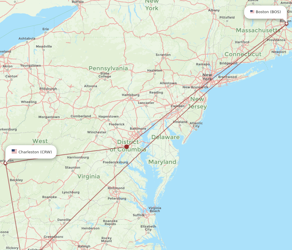 BOS-CRW flight routes