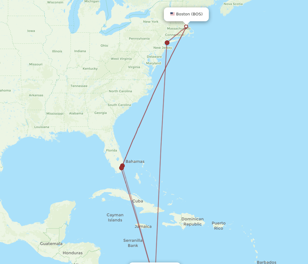 BOS to CTG flights and routes map