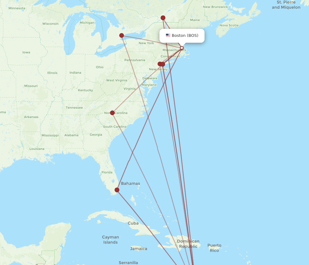 BOS-CUR flight routes