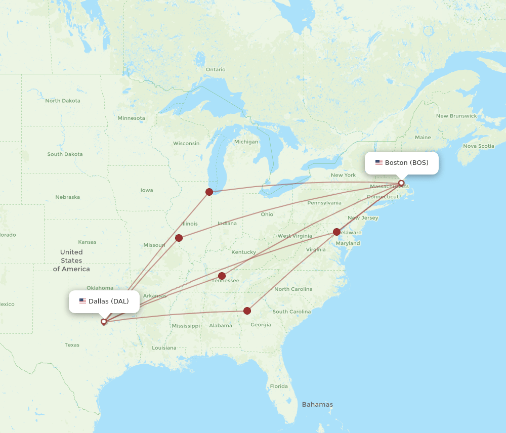 BOS-DAL flight routes