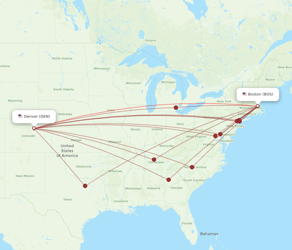BOS to DEN flights and routes map