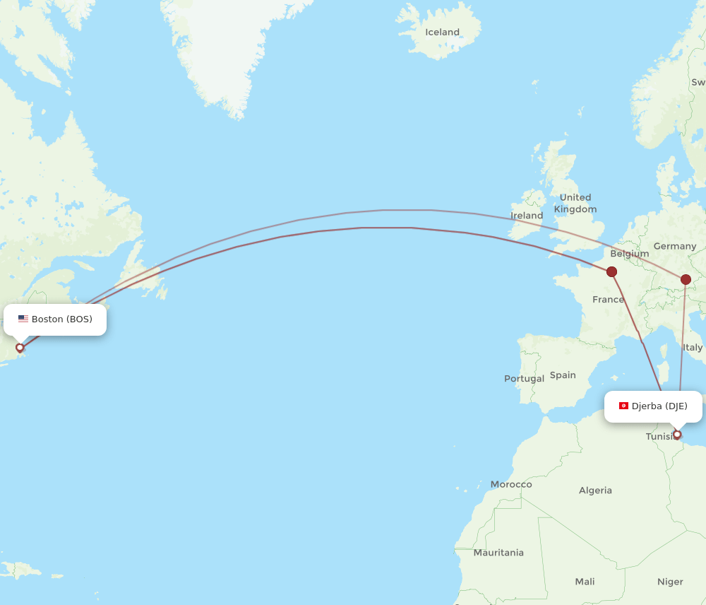 BOS-DJE flight routes