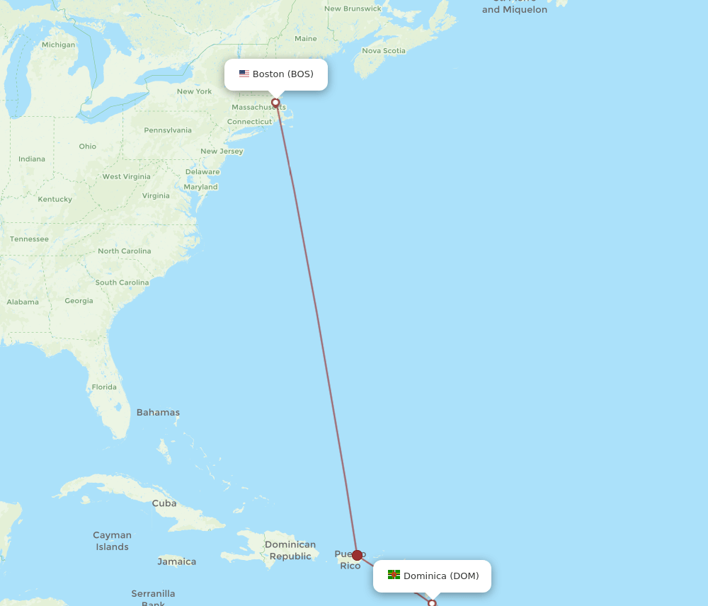 BOS-DOM flight routes