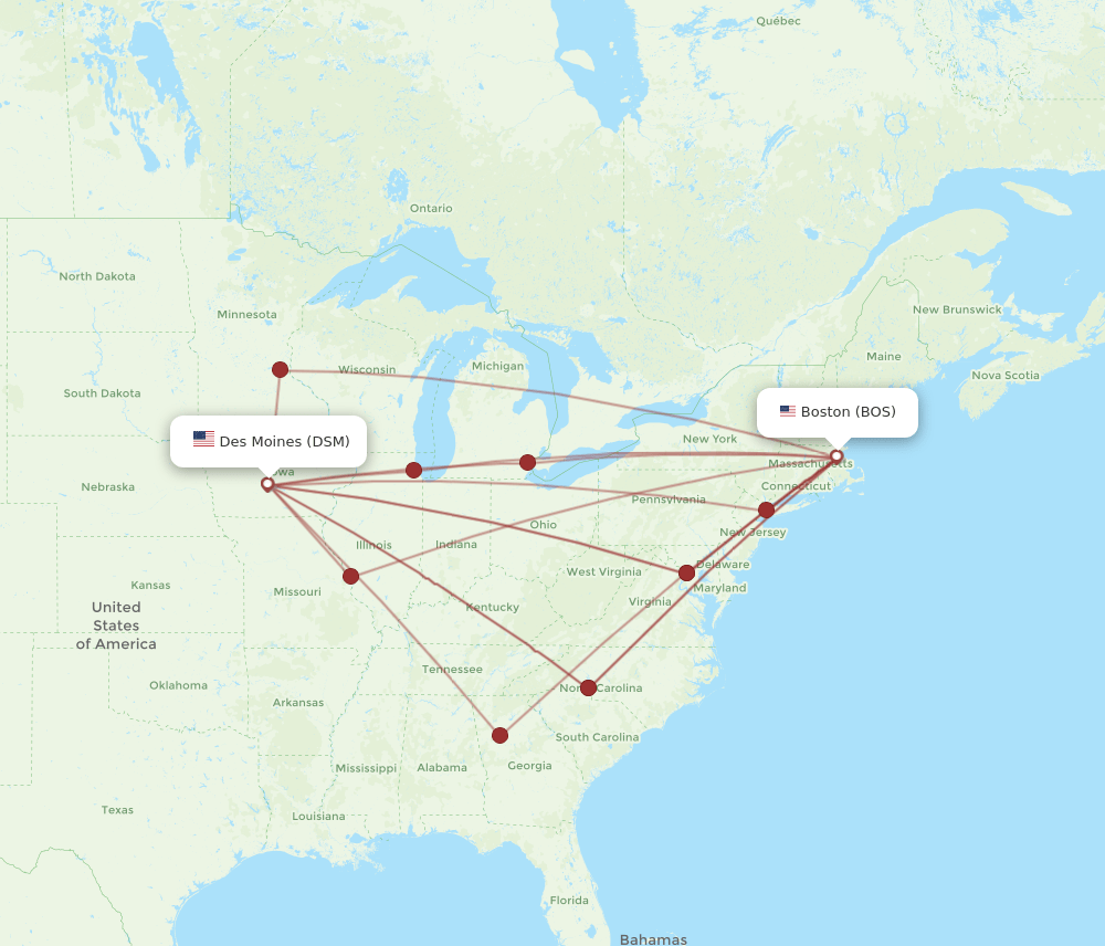BOS-DSM flight routes