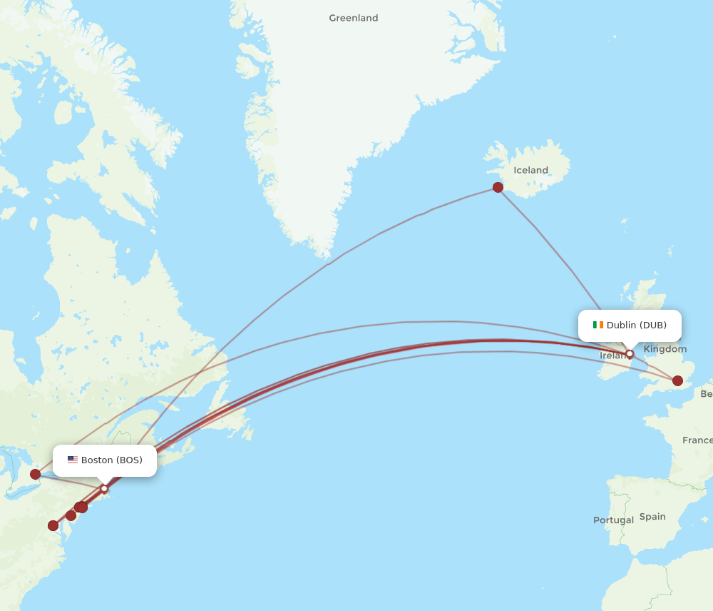 BOS to DUB flights and routes map