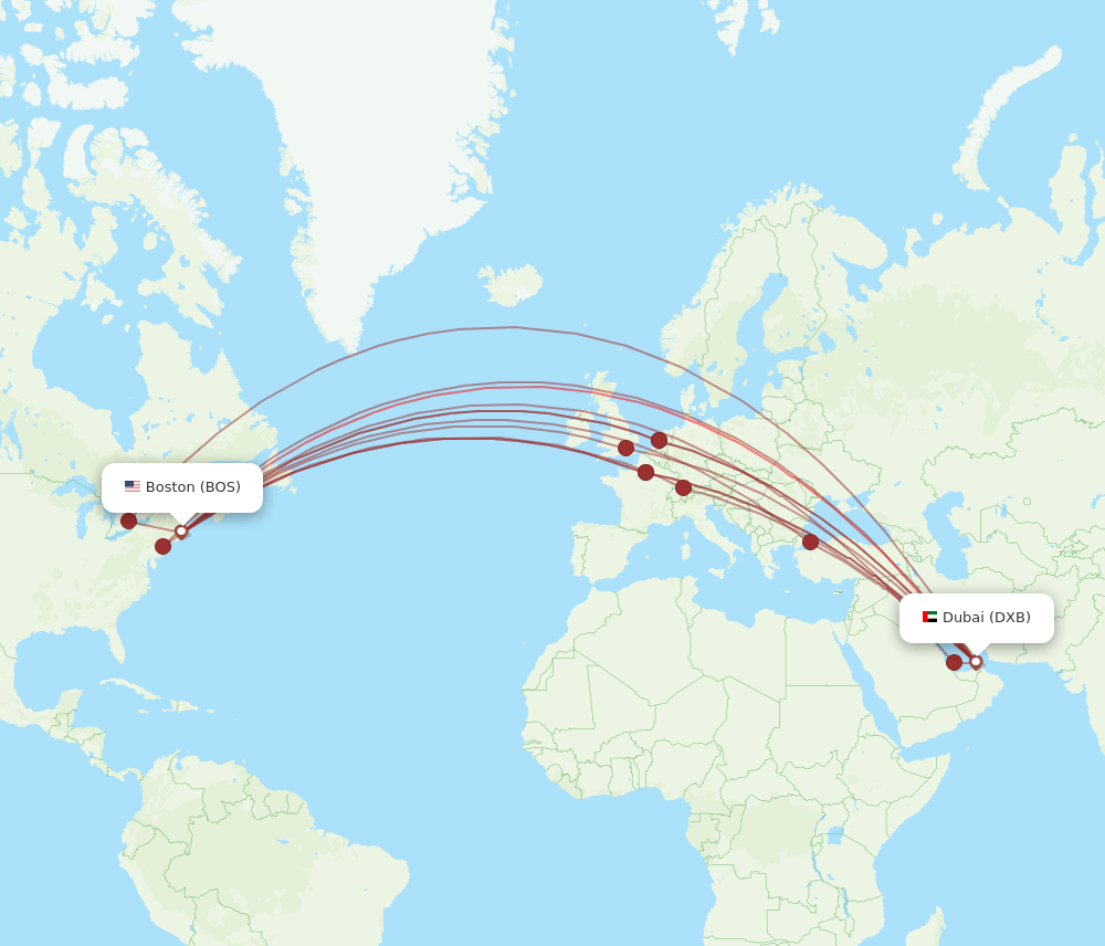 BOS-DXB flight routes