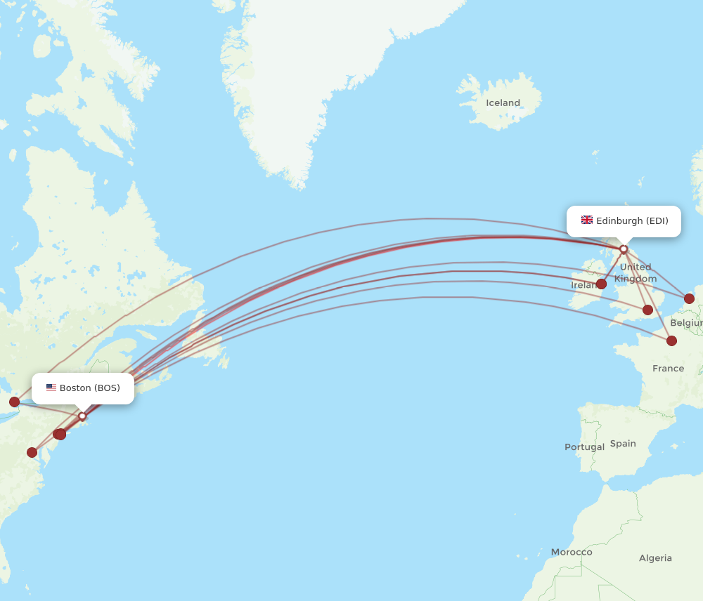 BOS to EDI flights and routes map