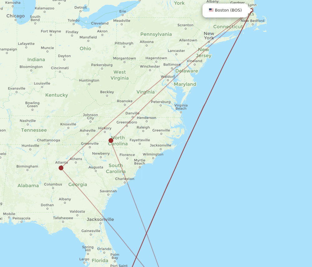 BOS-ELH flight routes