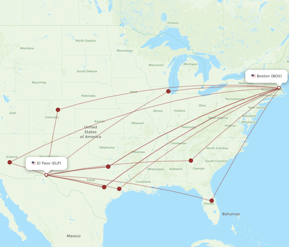 BOS to ELP flights and routes map