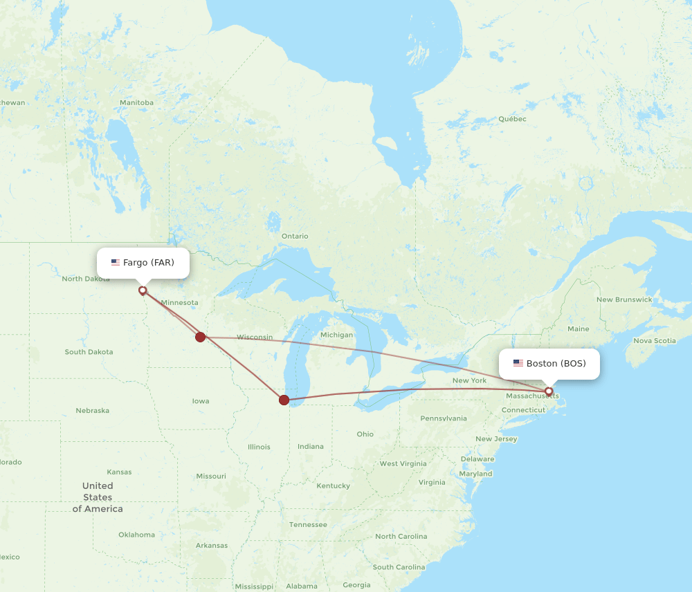 BOS to FAR flights and routes map