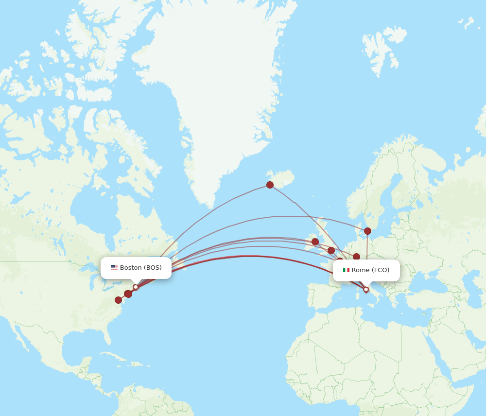 BOS to FCO flights and routes map
