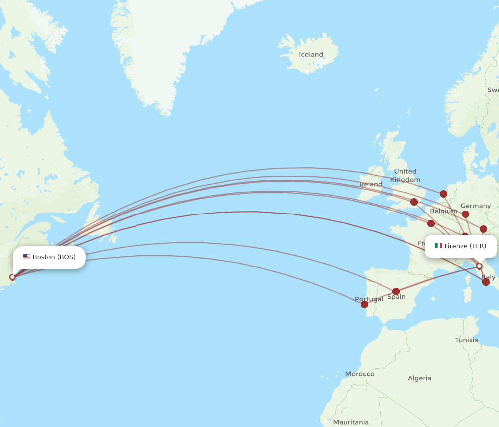 BOS to FLR flights and routes map
