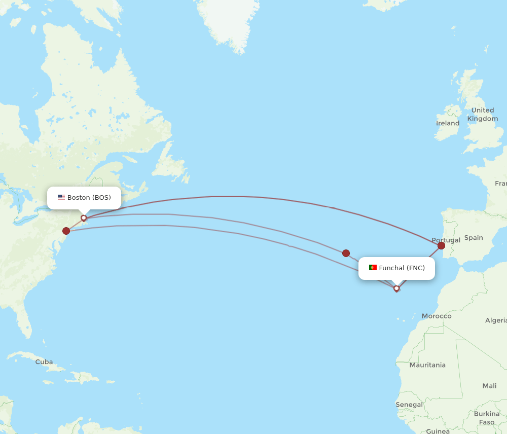 BOS-FNC flight routes