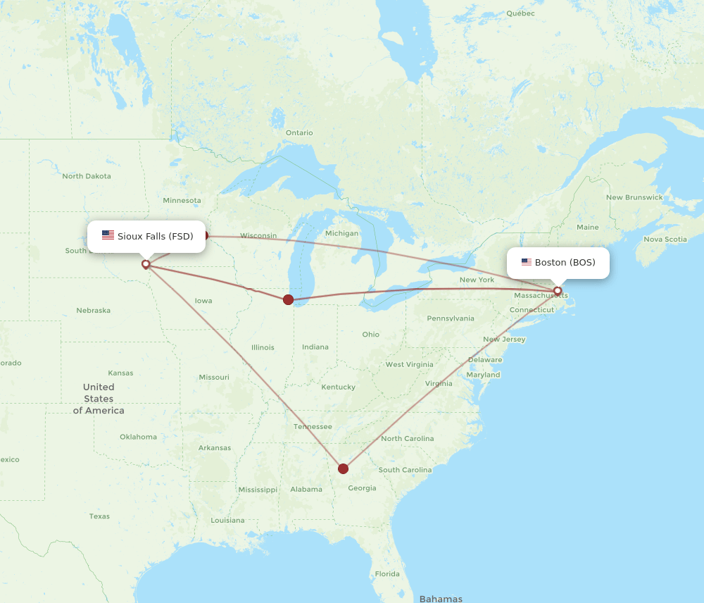 BOS-FSD flight routes