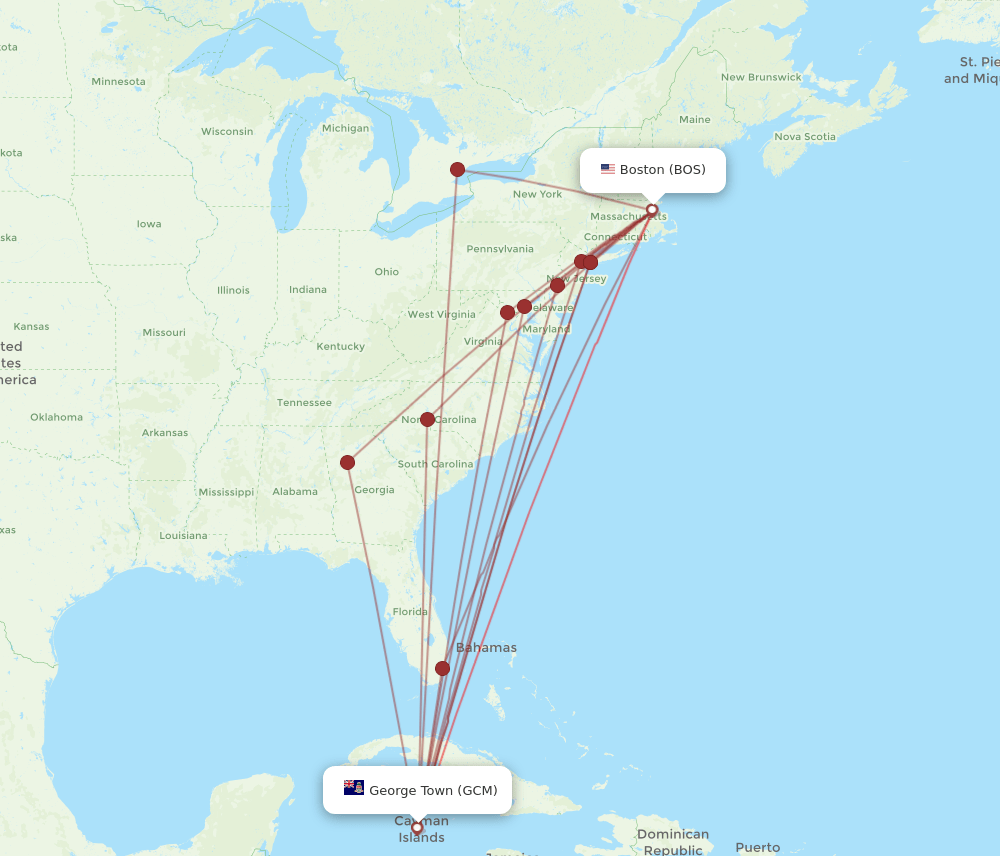 BOS-GCM flight routes