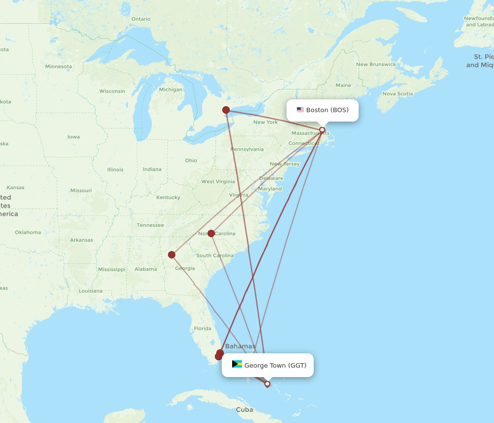 BOS-GGT flight routes