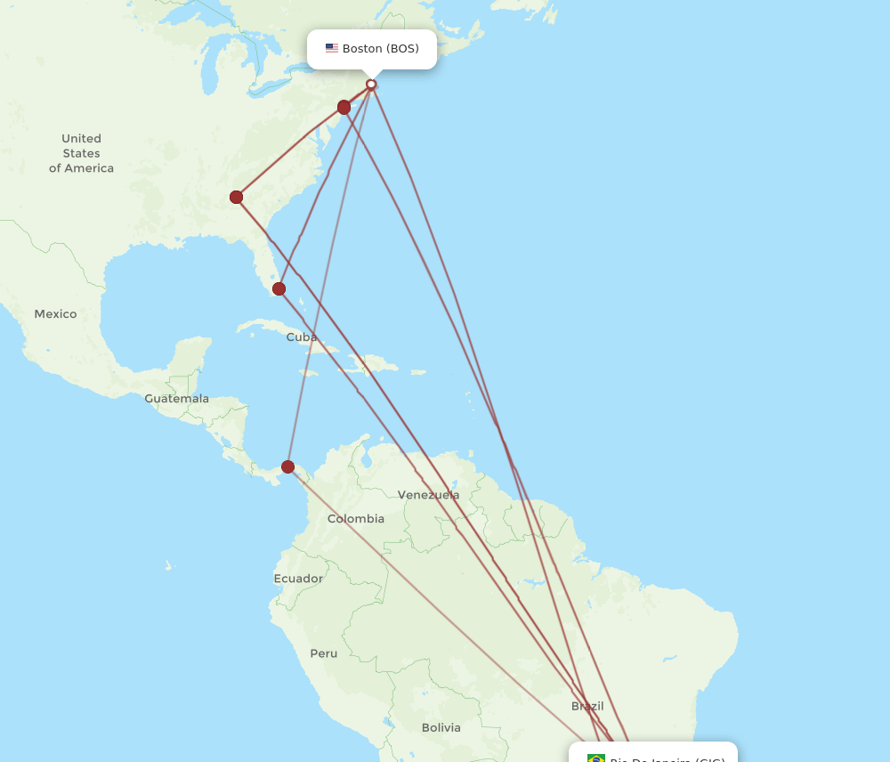 BOS to GIG flights and routes map