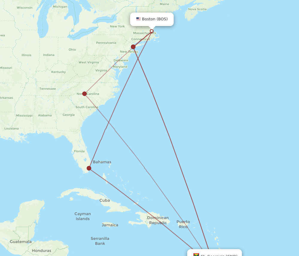 BOS-GND flight routes