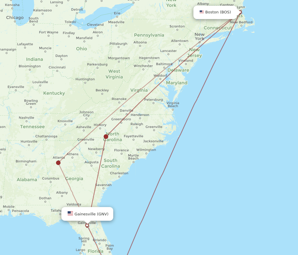 BOS-GNV flight routes