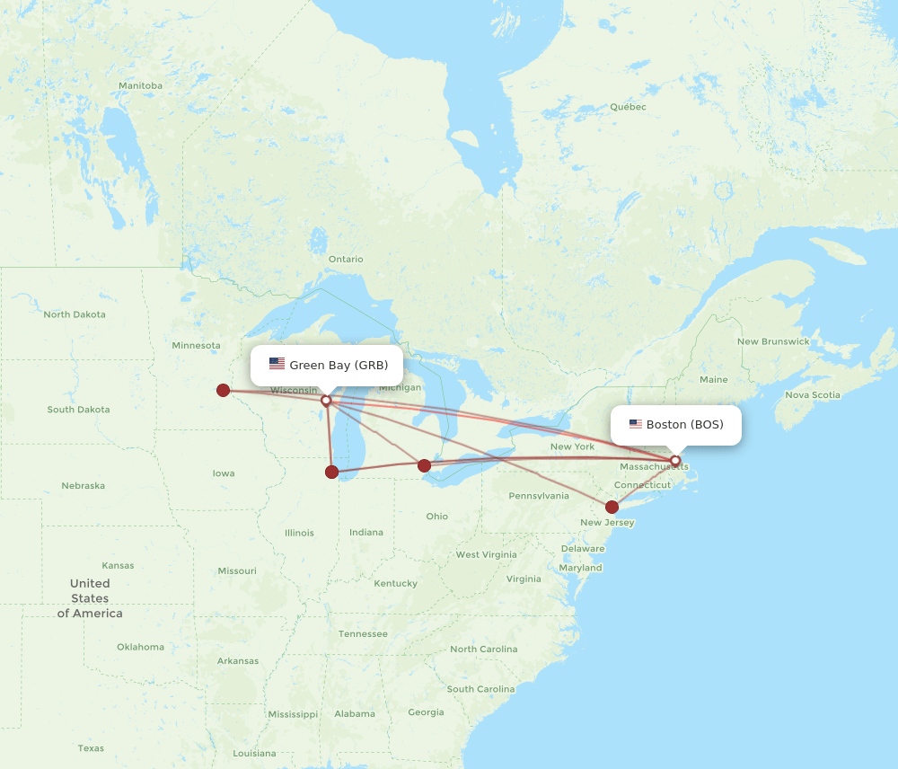 BOS to GRB flights and routes map