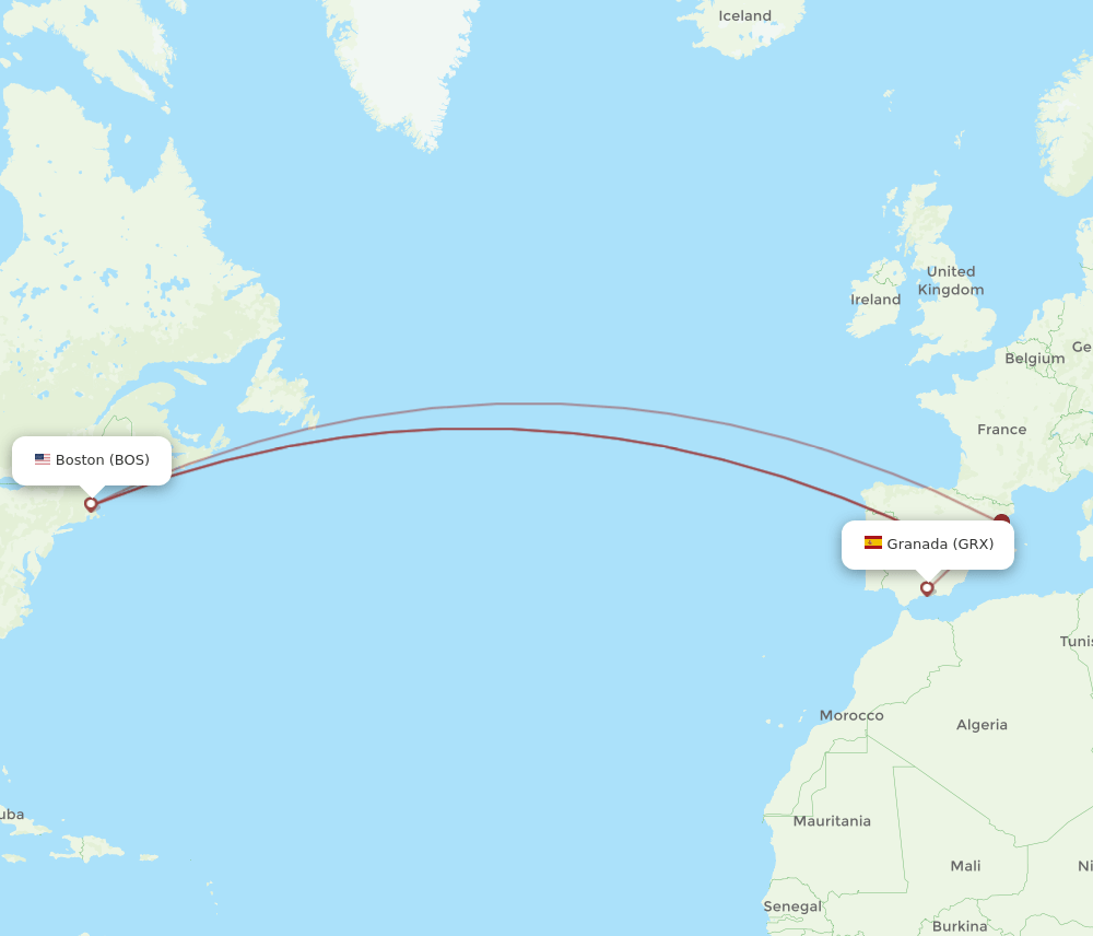 BOS-GRX flight routes