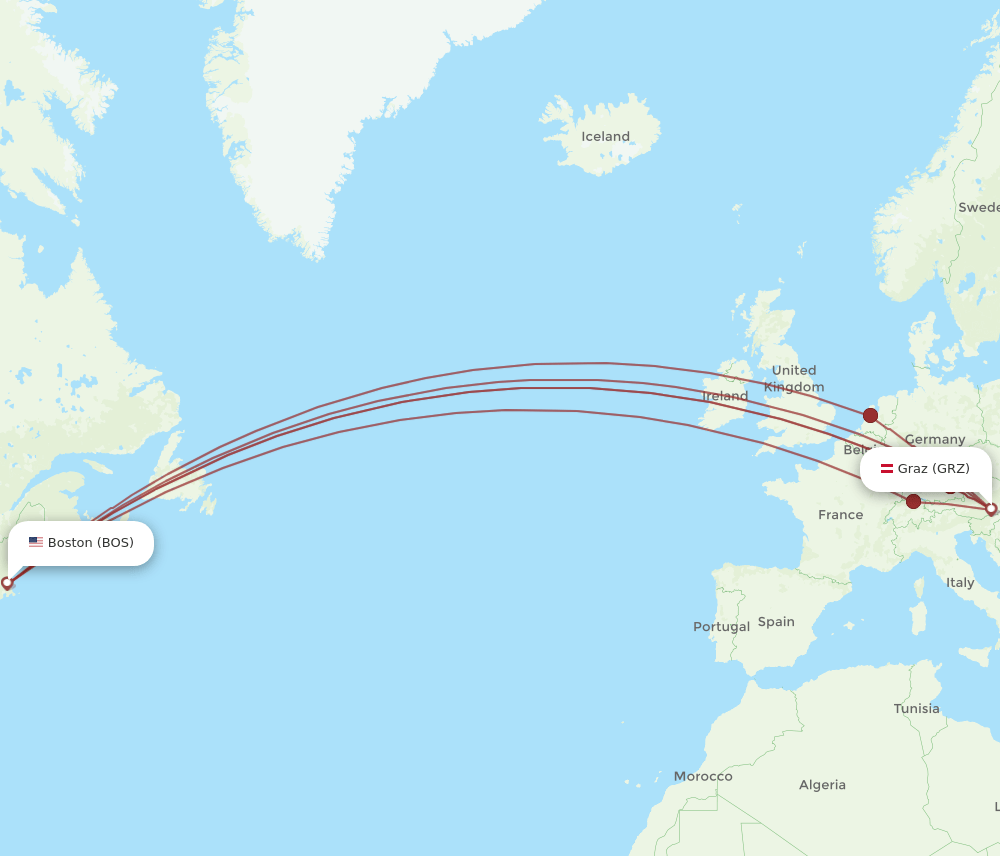 BOS-GRZ flight routes
