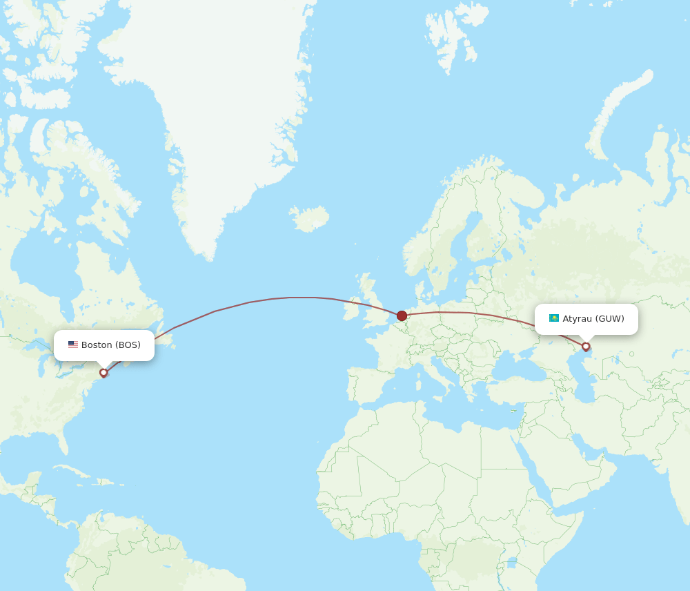 BOS-GUW flight routes