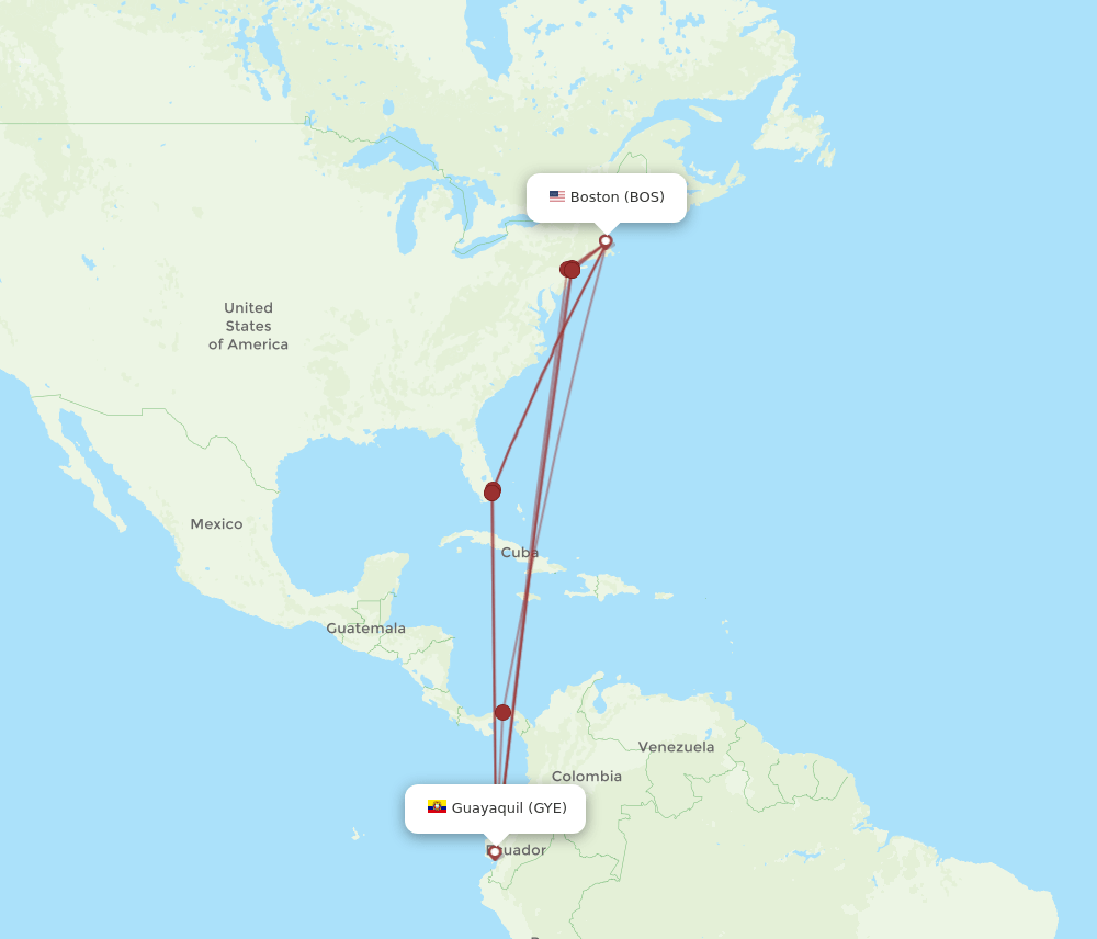 BOS-GYE flight routes