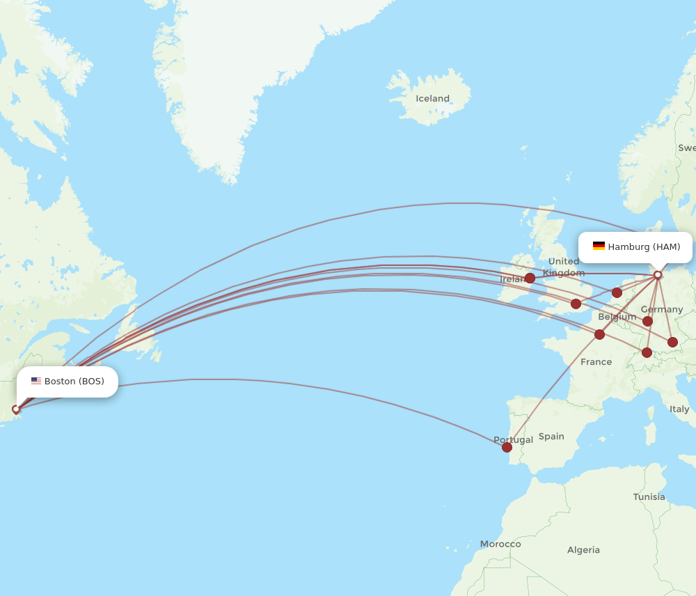 BOS to HAM flights and routes map