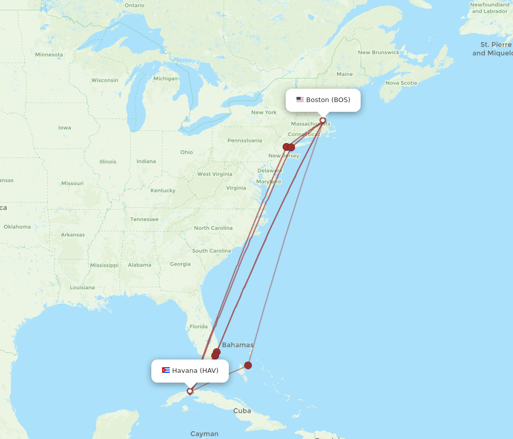 BOS-HAV flight routes
