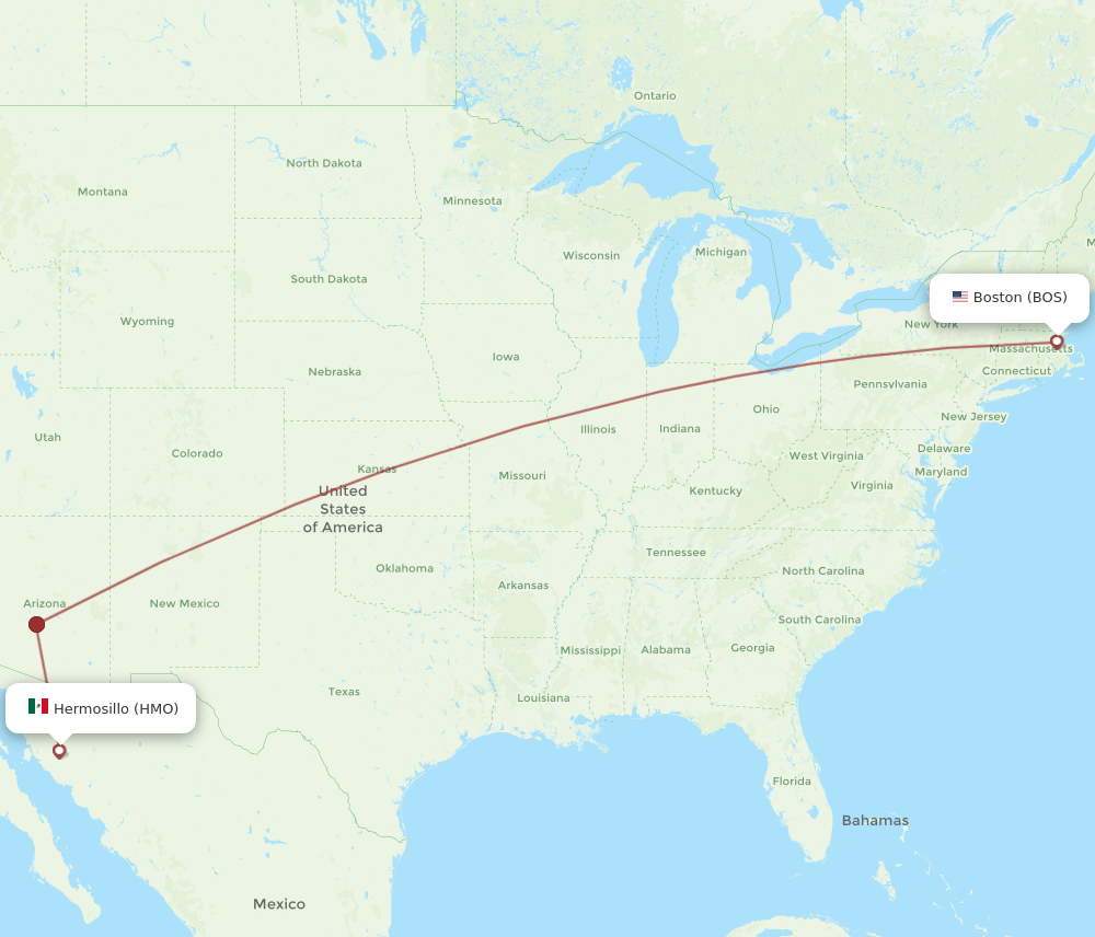 BOS to HMO flights and routes map