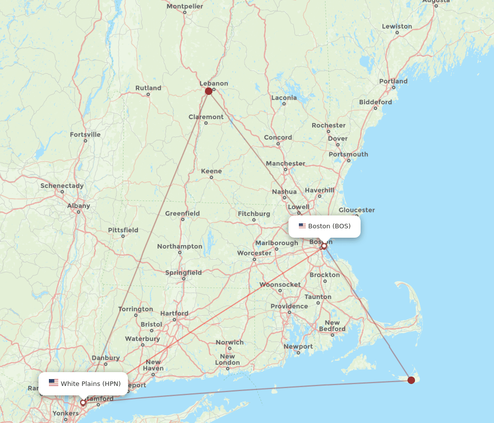 BOS-HPN flight routes
