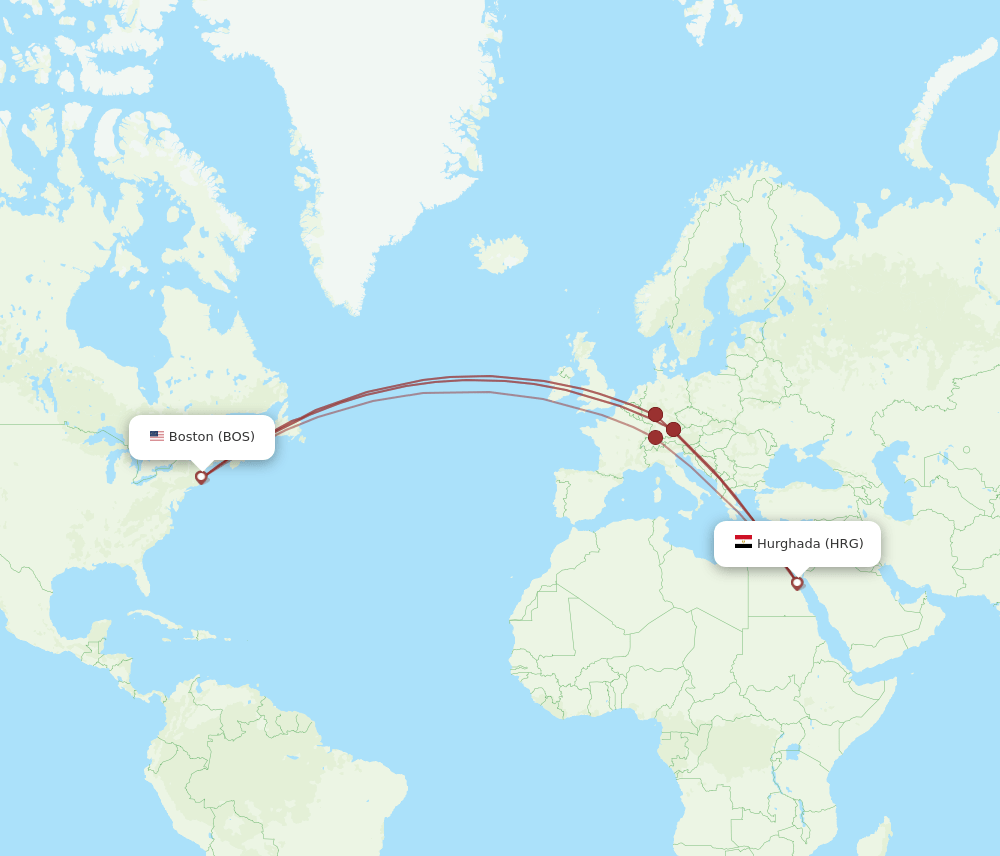 BOS-HRG flight routes
