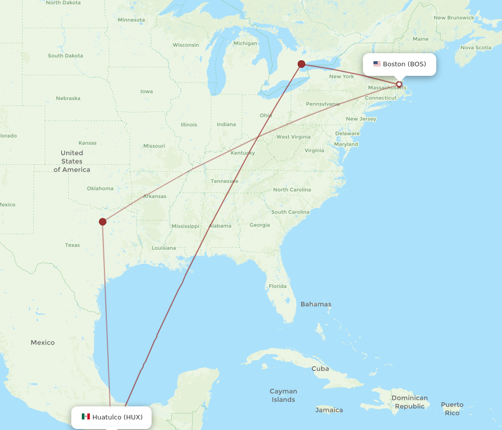 HUX to BOS flights and routes map