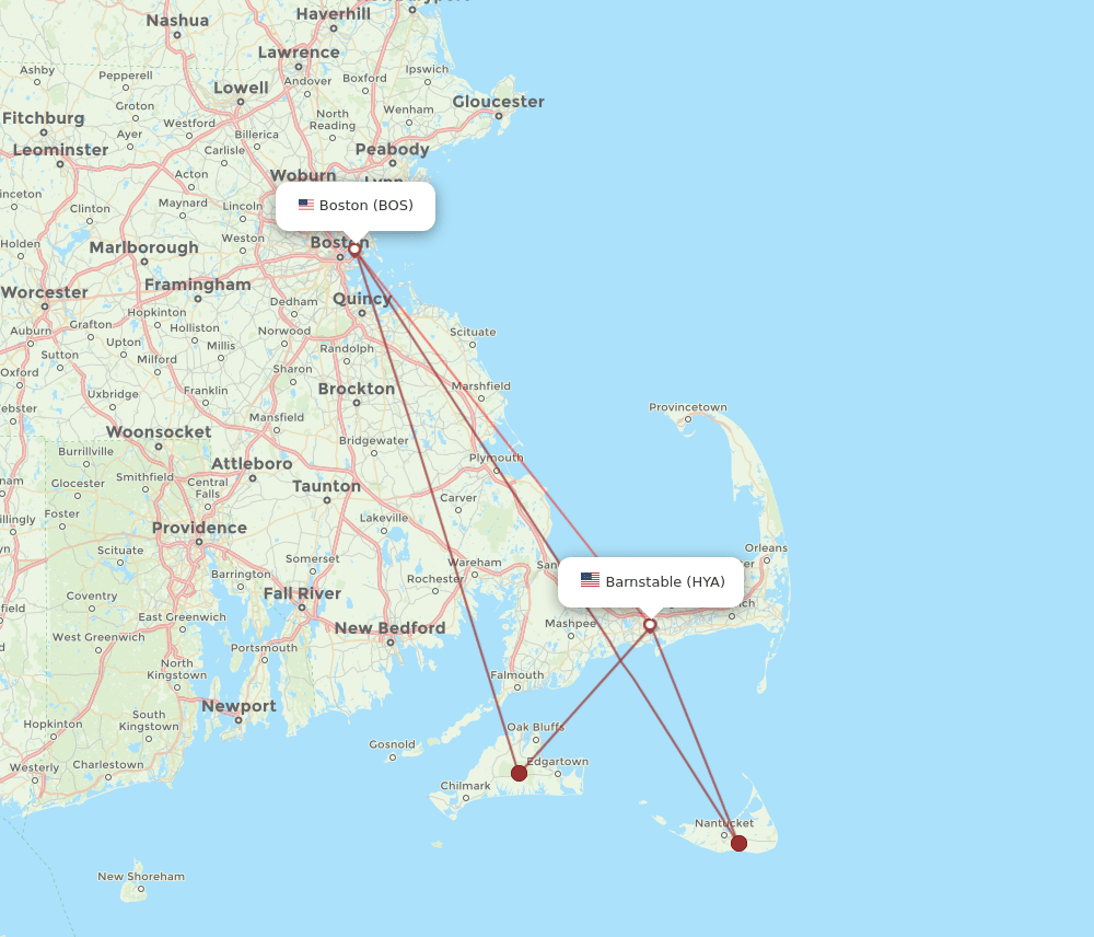 BOS-HYA flight routes