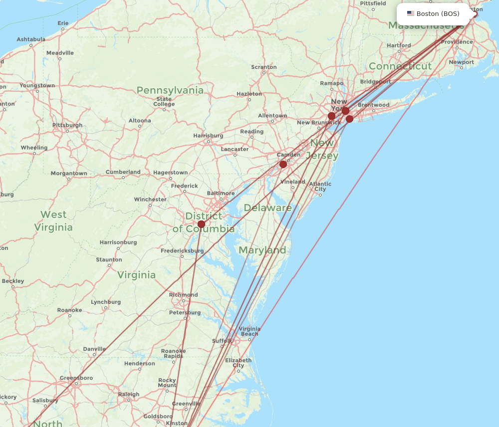BOS-ILM flight routes