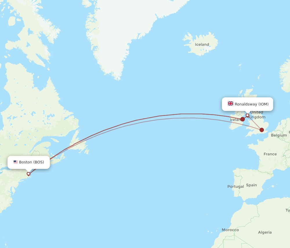 BOS-IOM flight routes