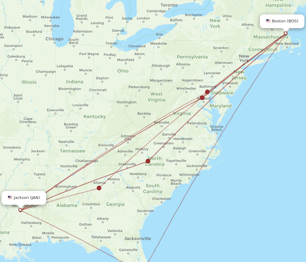 BOS-JAN flight routes
